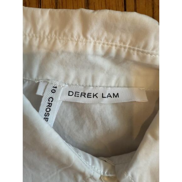 Derek Lam 10 Crosby Shirt Womens White Button Down Sheer Panel Poplin Hi-Low - Picture 2 of 7